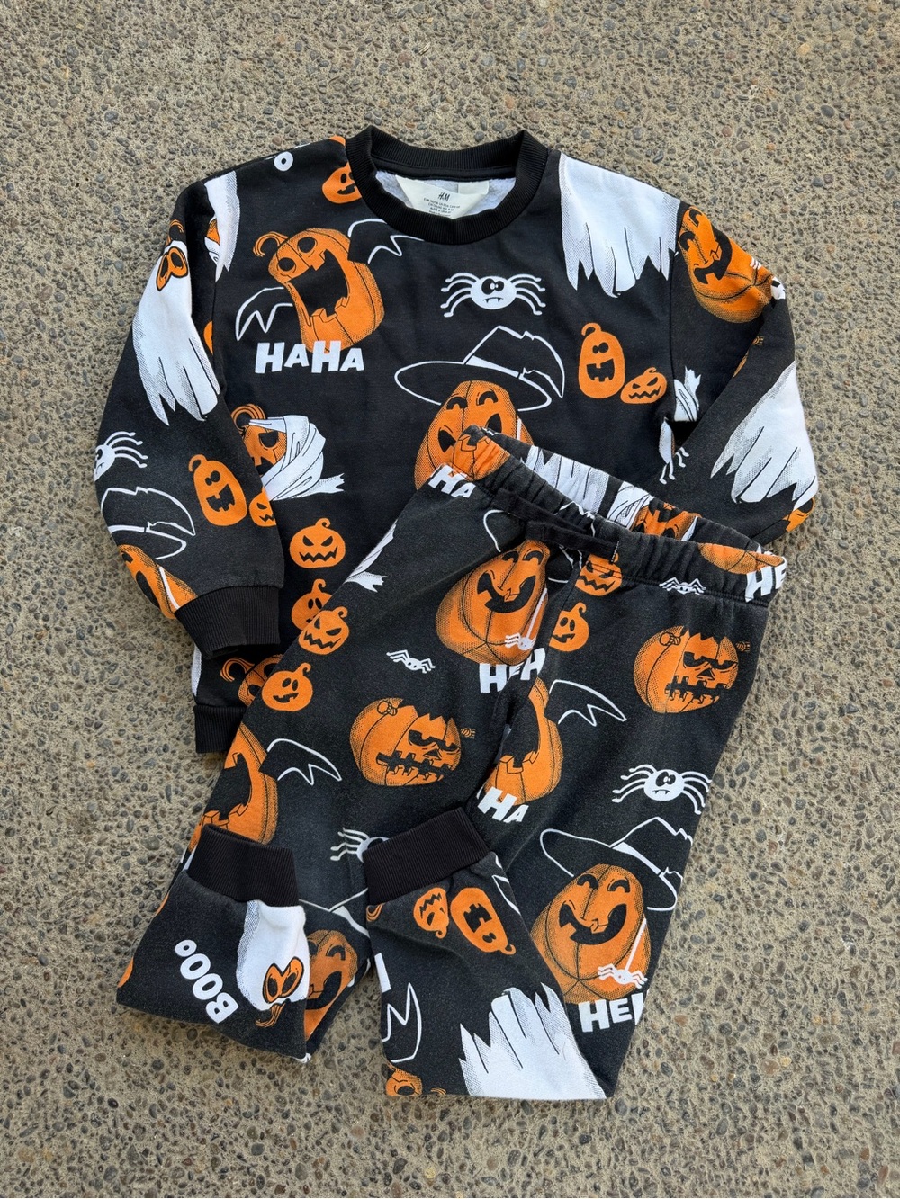 H&M Kids Halloween Pants Set - Black & Orange with White Accents Size 5